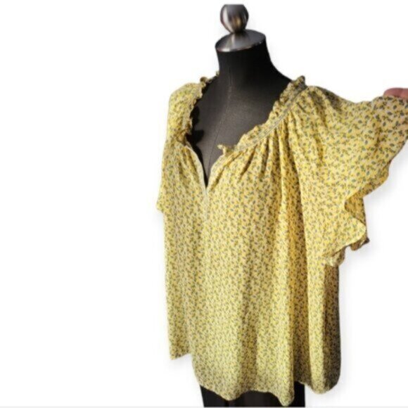 Max Studio Yellow  Ruffle Blouse NWT Sz 3X - Picture 6 of 14